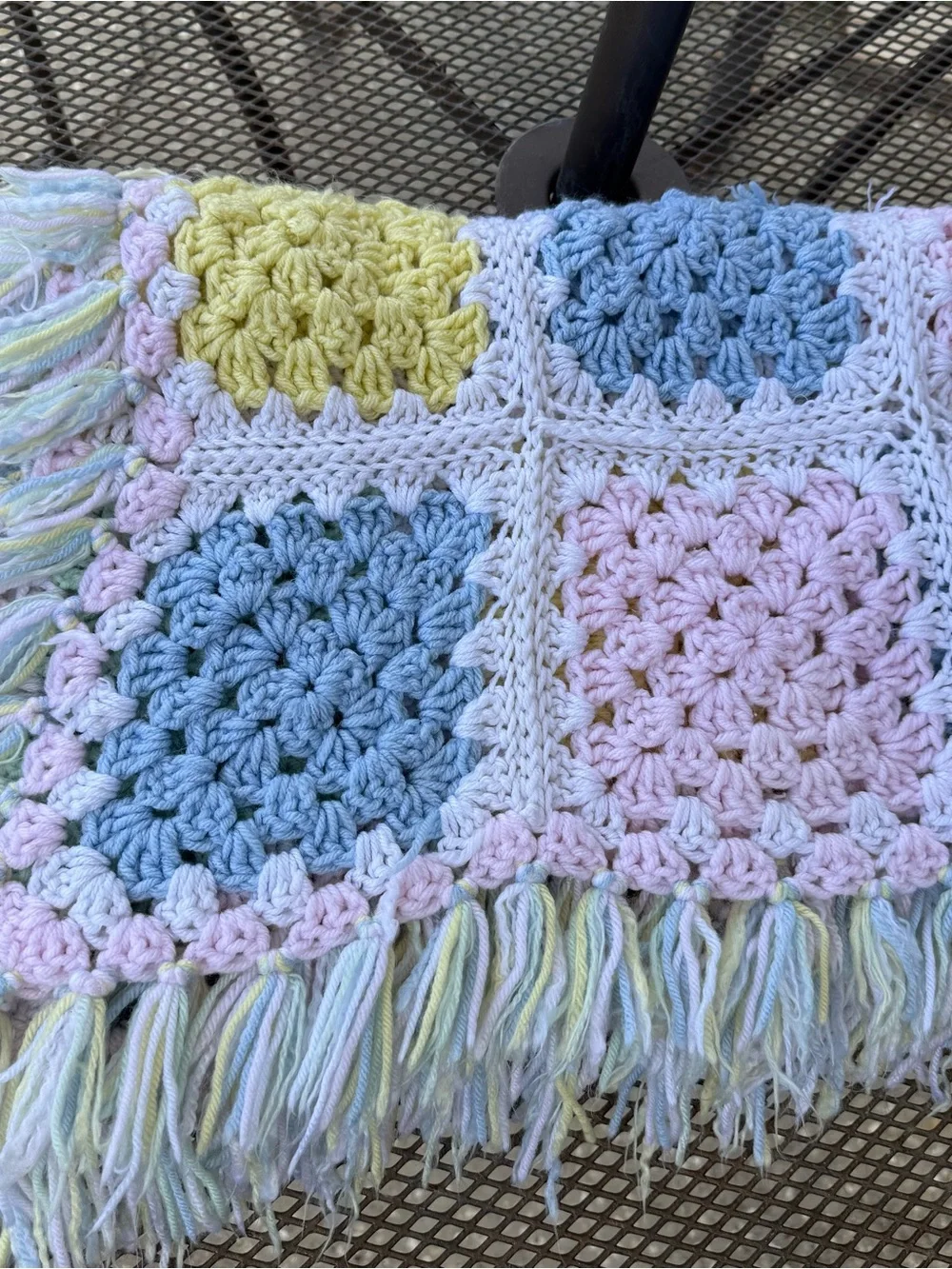 Hand Knit Afghan Pastel Crochet Throw Blanket Fringe Pastel Baby Nursery Decor